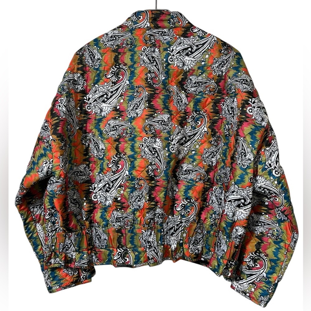Emily Lovelock multicolor paisley quilted zip front boxy jacket colorful - Picture 2 of 11